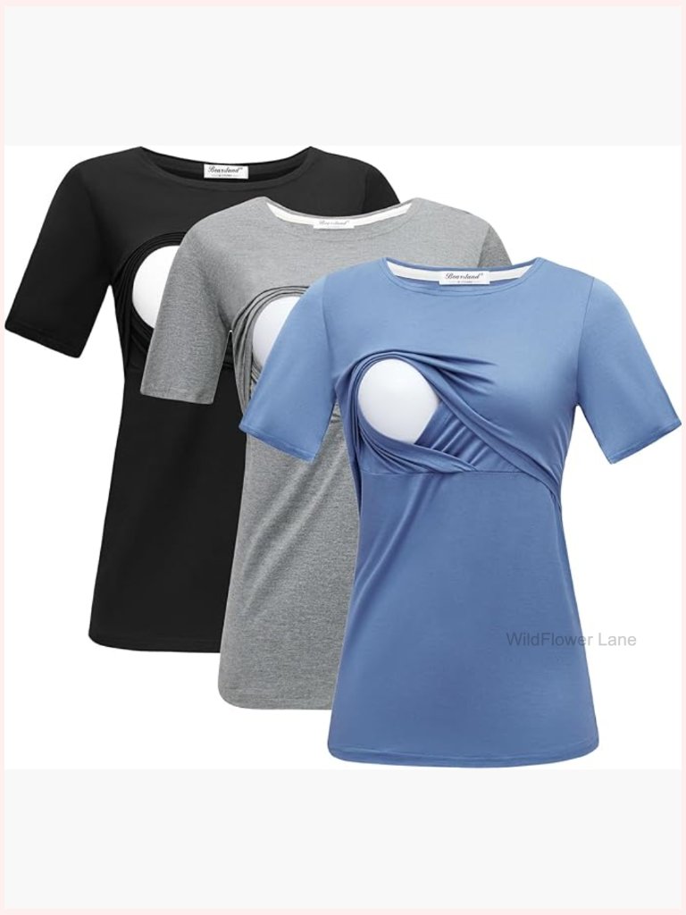 Maternity Nursing Tops Short Sleeve Breastfeeding Shirts 3 Pack
